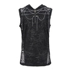 DEVIL FASHION Men's Gothic Skull Mesh Splice Chain Tank Top with Hood