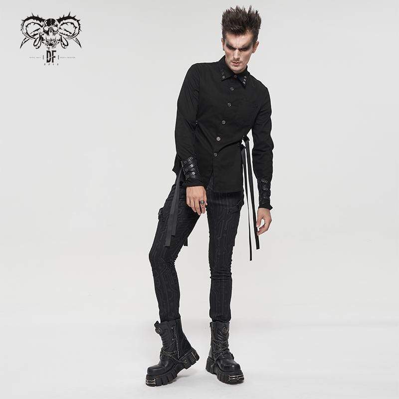 DEVIL FASHION Men's Gothic Slim Fitted Buckle Zipper Pants