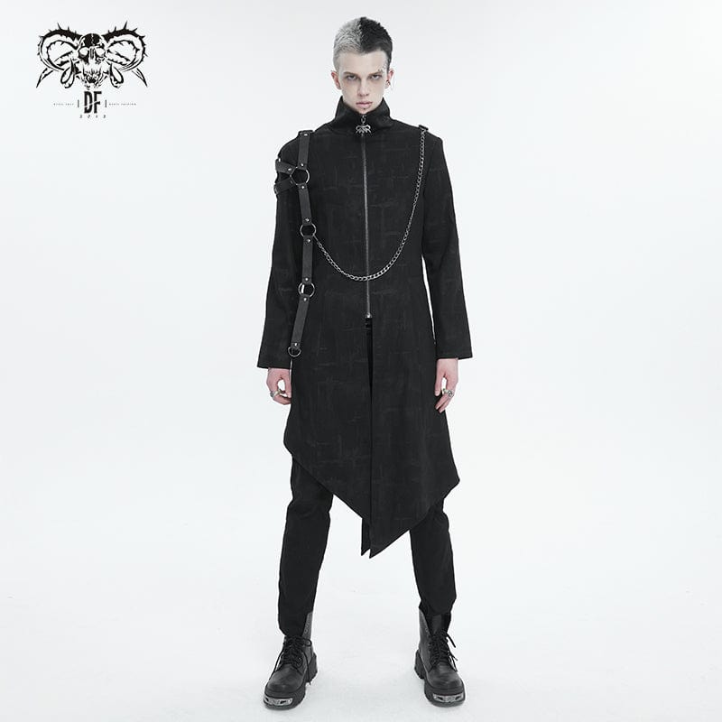 DEVIL FASHION Herren Gothic Stehkragen Asymmetrischer Mantel mit Harnisch