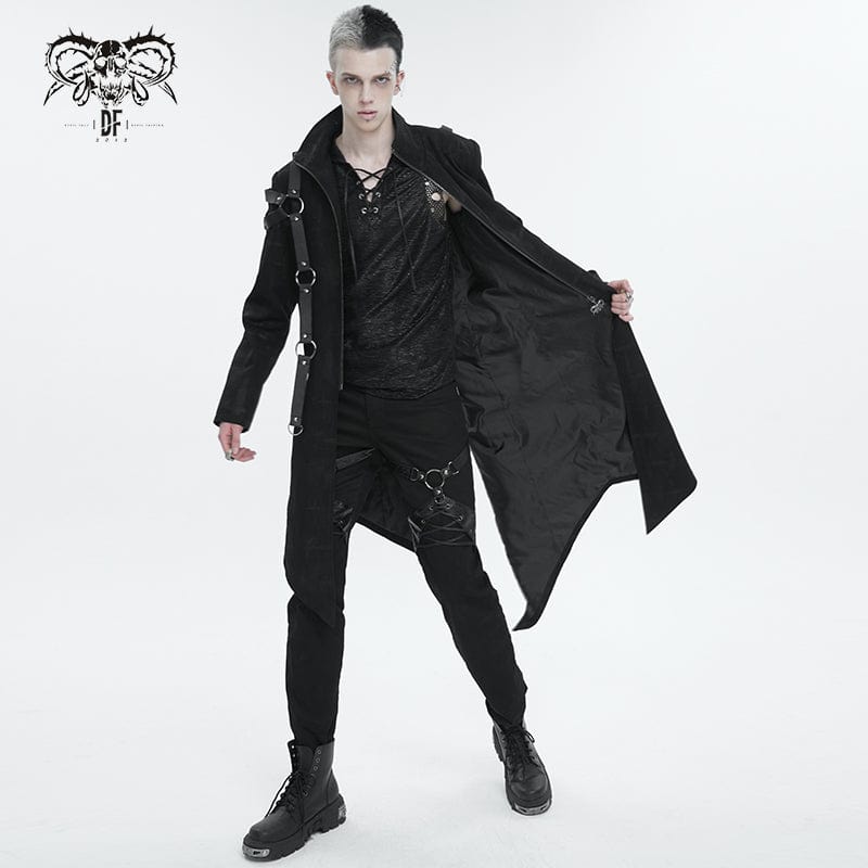 DEVIL FASHION Herren Gothic Stehkragen Asymmetrischer Mantel mit Harnisch