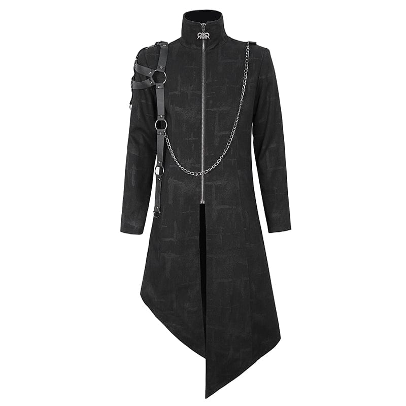 DEVIL FASHION Herren Gothic Stehkragen Asymmetrischer Mantel mit Harnisch