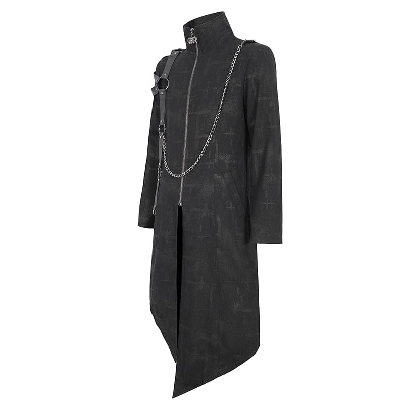 DEVIL FASHION Herren Gothic Stehkragen Asymmetrischer Mantel mit Harnisch