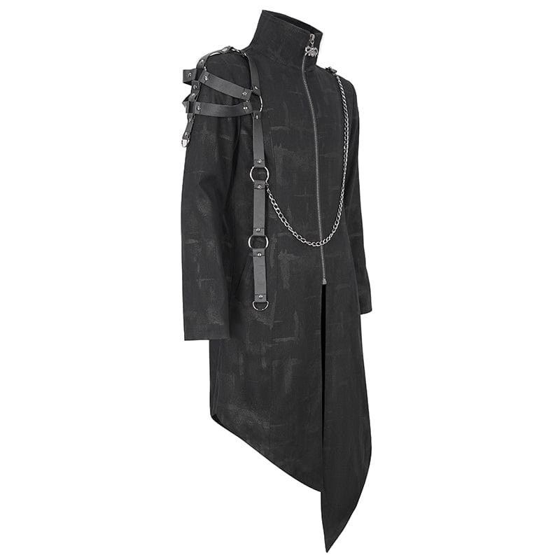 Men's Gothic Stand Collar Asymmetric Coat with Harness – Punk Design