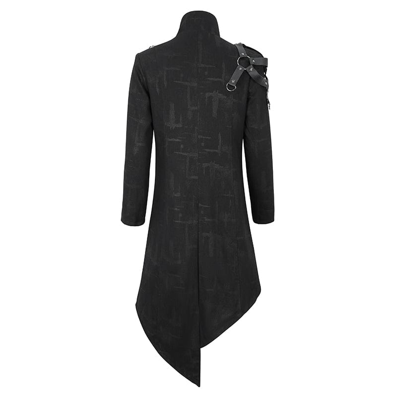 DEVIL FASHION Men's Gothic Stand Collar Asymmetric Coat with Harness