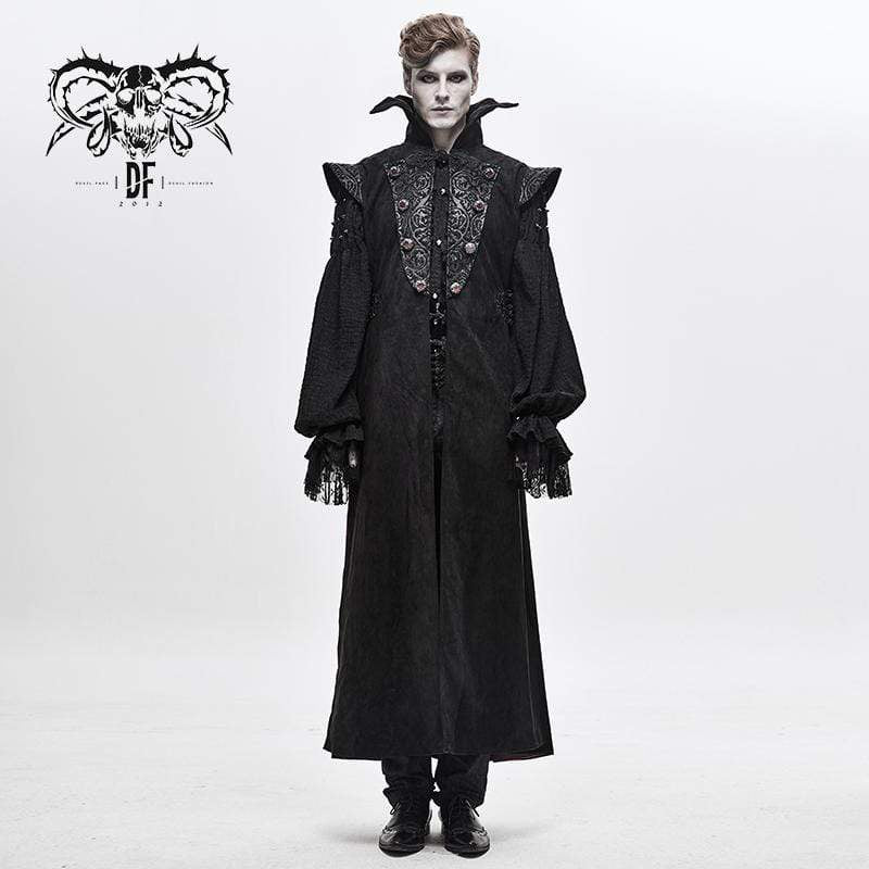 Men's Gothic Stand Collar Chinese Button Long Capes