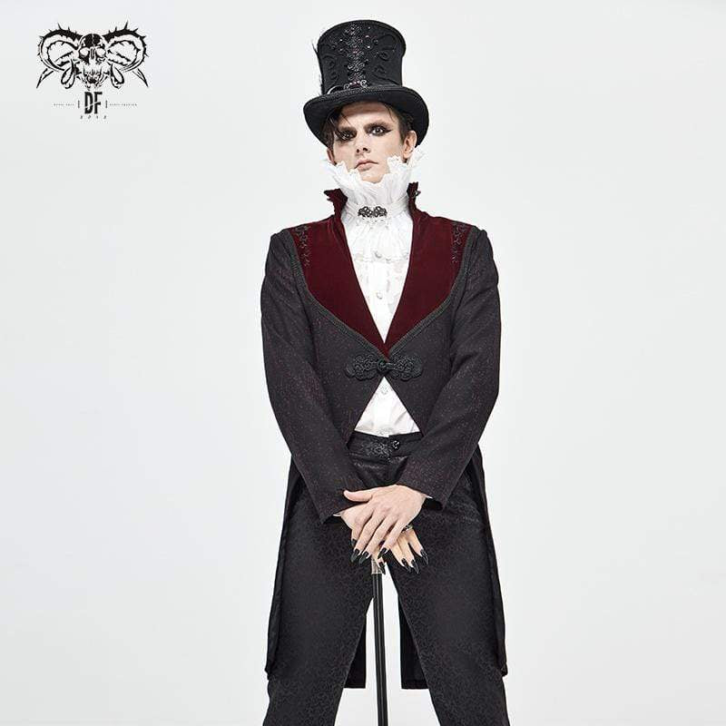Men's Gothic Stand Collar Contrast Color Jacquard Swallow-tailed Suit Coat