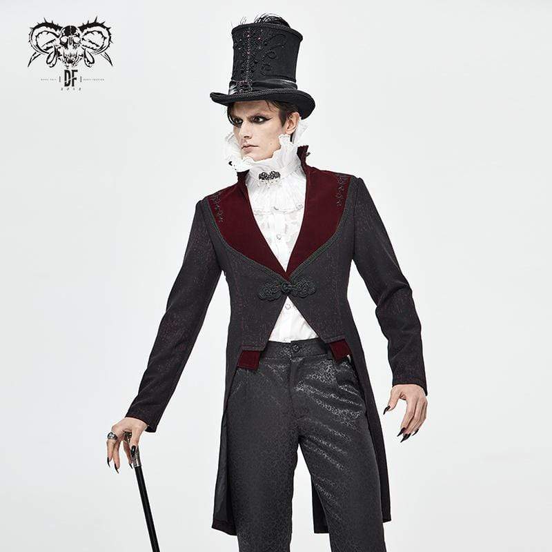 Men's Gothic Stand Collar Contrast Color Jacquard Swallow-tailed Suit Coat