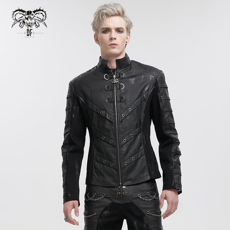 DEVIL FASHION Herren Gothic-Jacke im Used-Look mit Stehkragen