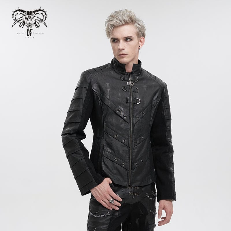 DEVIL FASHION Herren Gothic-Jacke im Used-Look mit Stehkragen