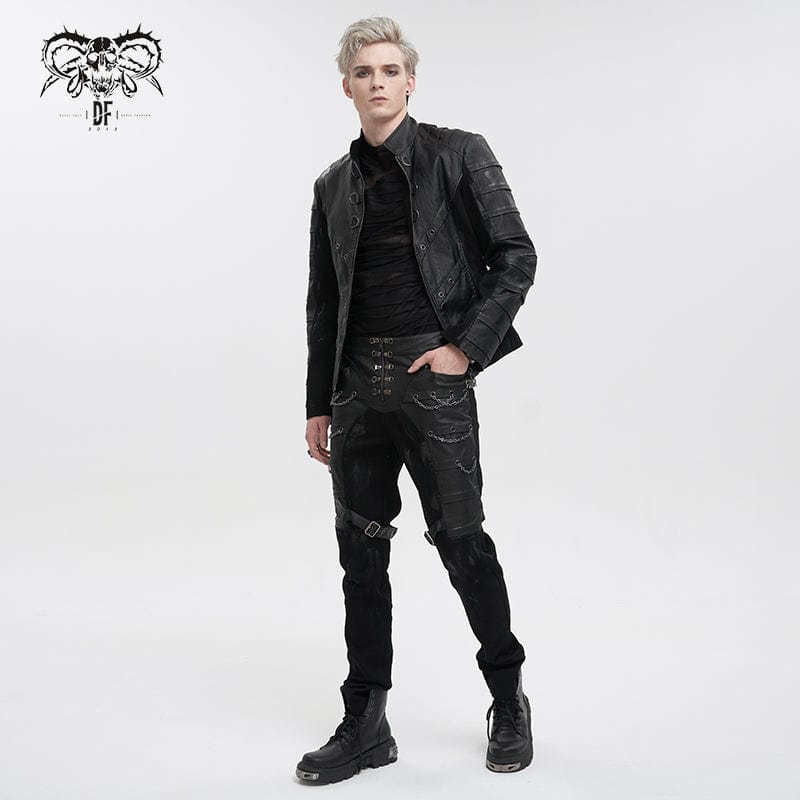 DEVIL FASHION Herren Gothic-Jacke im Used-Look mit Stehkragen