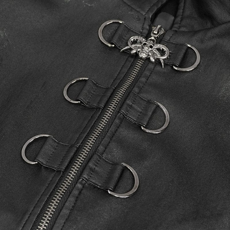 DEVIL FASHION Men's Gothic Stand Collar Distressed Jacket