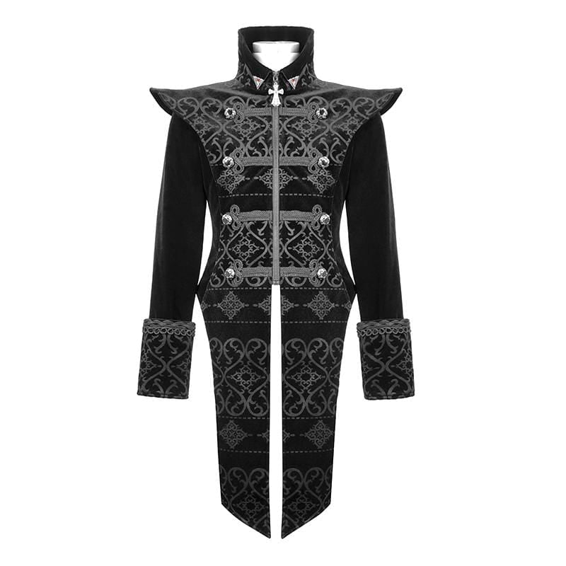 Men's Gothic Stand Collar Jacquard Cross Coats