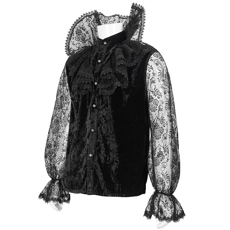 DEVIL FASHION Men's Gothic Stand Collar Lace Sleeved Shirt
