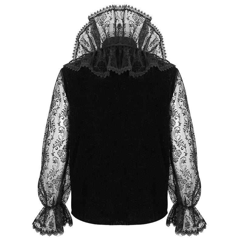 DEVIL FASHION Men's Gothic Stand Collar Lace Sleeved Shirt