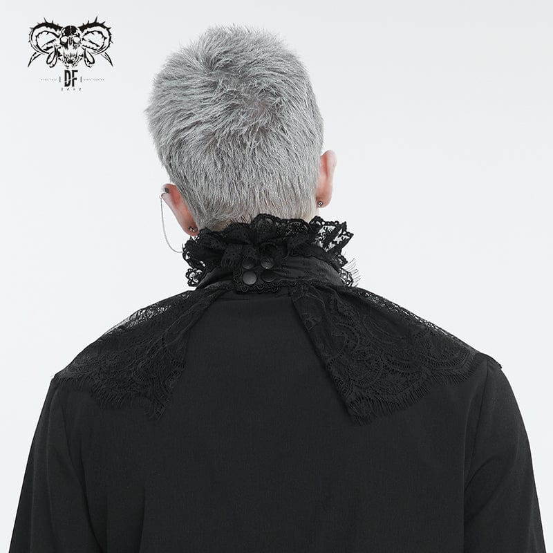 DEVIL FASHION Men's Gothic Stand Collar Lace Splice Necktie Black