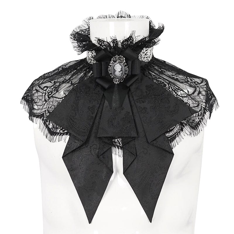 DEVIL FASHION Men's Gothic Stand Collar Lace Splice Necktie Black