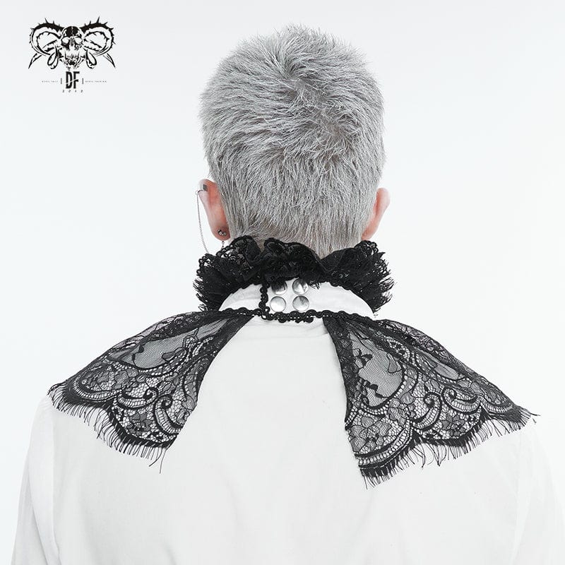 DEVIL FASHION Men's Gothic Stand Collar Lace Splice Necktie White