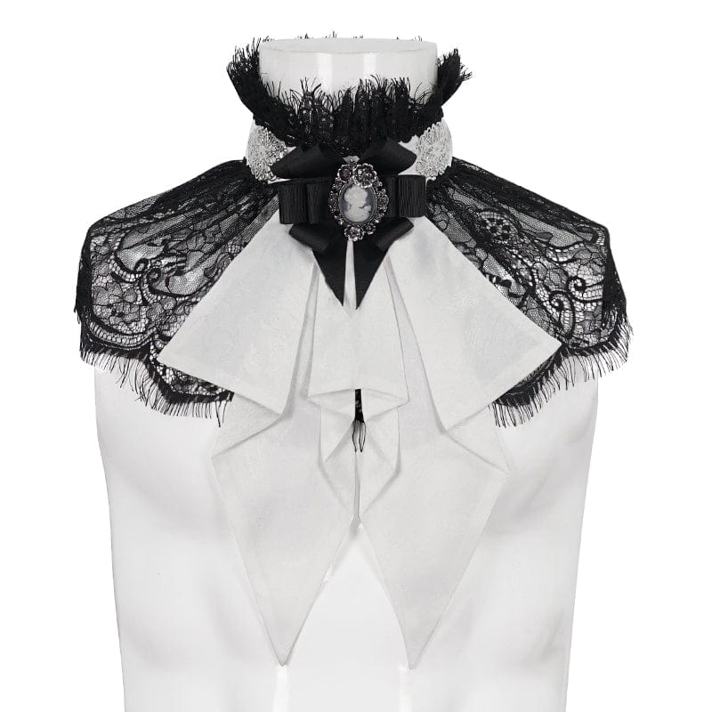 DEVIL FASHION Men's Gothic Stand Collar Lace Splice Necktie White
