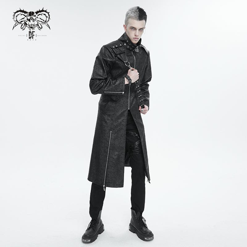 DEVIL FASHION Men's Gothic Stand Collar Split Coat with Strap