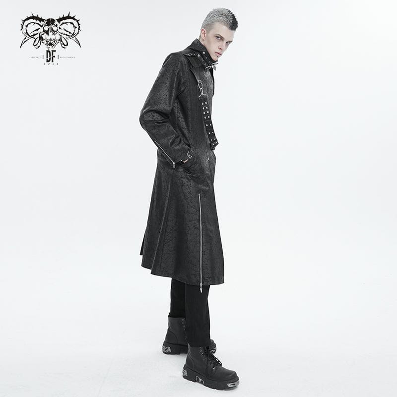 DEVIL FASHION Men's Gothic Stand Collar Split Coat with Strap