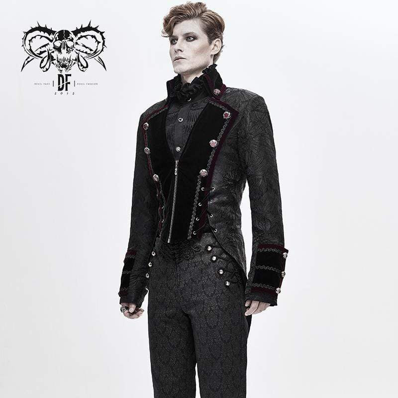 Men's Gothic Stand Collar Strappy Velet Tailcoats