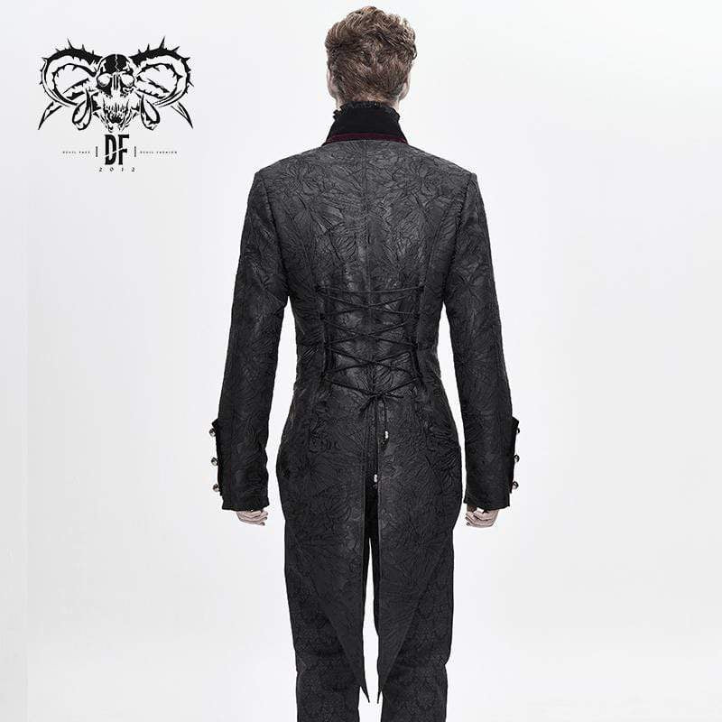 Men's Gothic Stand Collar Strappy Velet Tailcoats