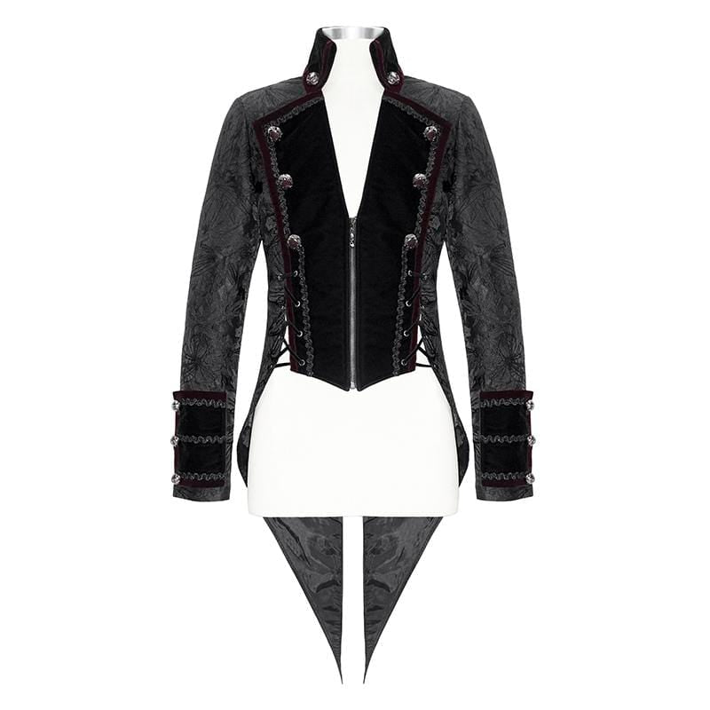 Men's Gothic Stand Collar Strappy Velet Tailcoats
