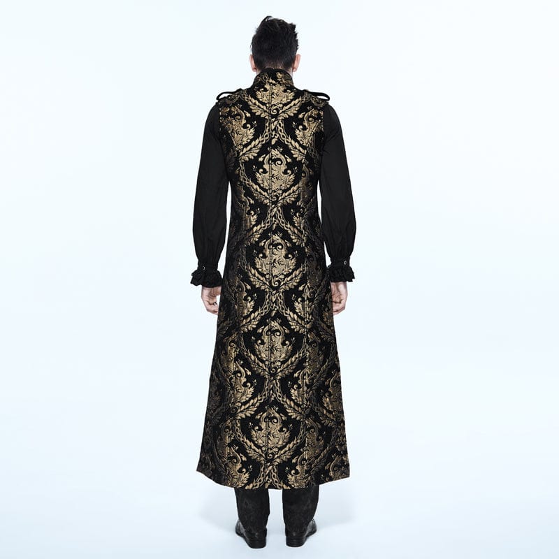 DEVIL FASHION Men's Gothic Stand Collar Totem Embroidered Waistcoat Golden
