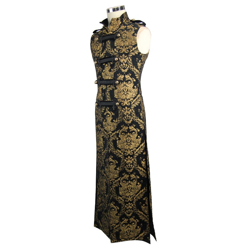DEVIL FASHION Men's Gothic Stand Collar Totem Embroidered Waistcoat Golden