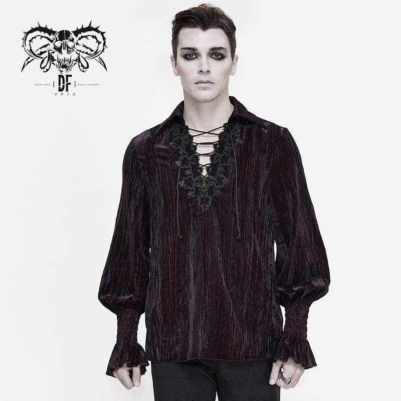 Men's Gothic Strappy Flare Sleeve Corduroy Shirts Grape