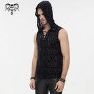 DEVIL FASHION Men's Gothic Strappy Floral Printed Tank Top with Hood