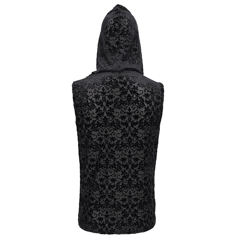 DEVIL FASHION Men's Gothic Strappy Floral Printed Tank Top with Hood