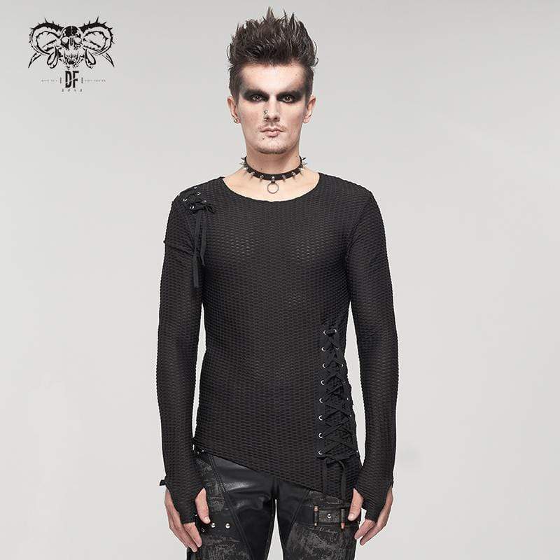 DEVIL FASHION Men's Gothic Strappy Irregular Mesh Shirt