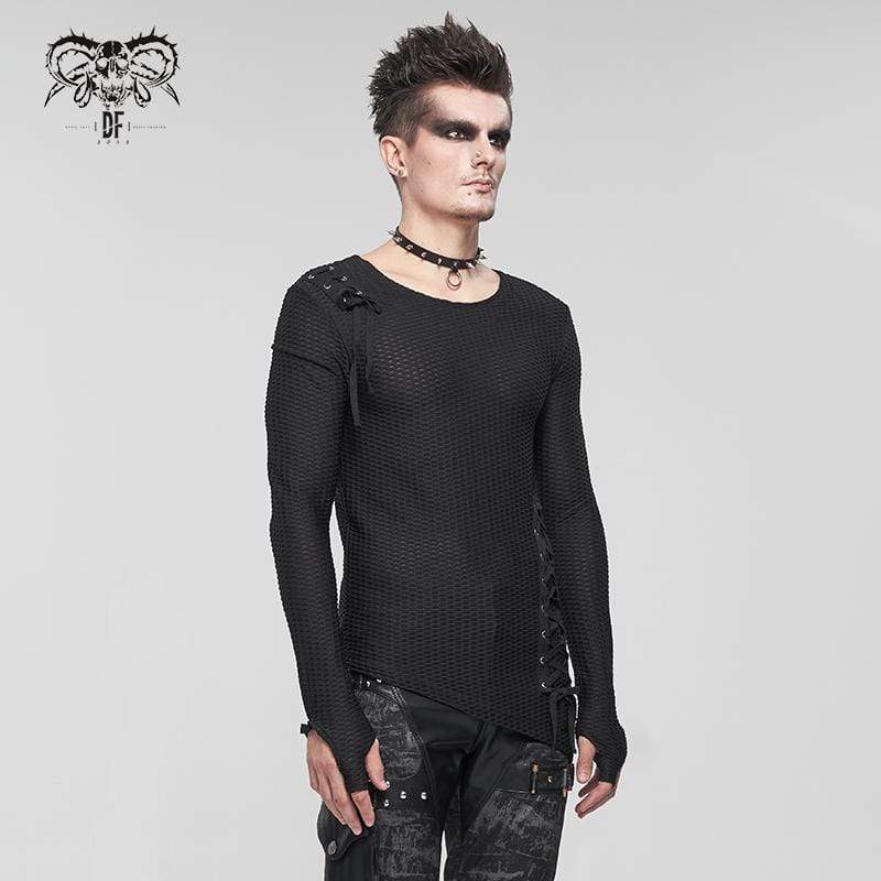 DEVIL FASHION Men's Gothic Strappy Irregular Mesh Shirt