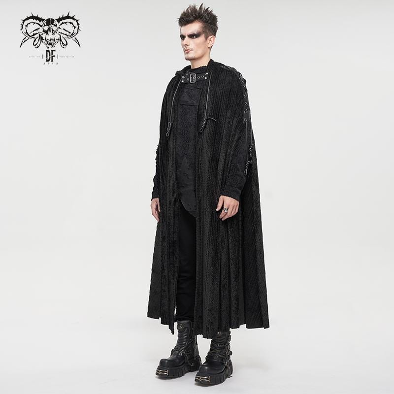 DEVIL FASHION Men's Gothic Strappy Split Buckle Coat with Hood
