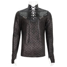 DEVIL FASHION Men's Gothic Strappy Stand Collar Faux Leather Splice Shirt