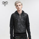 DEVIL FASHION Men's Gothic Strappy Stand Collar Faux Leather Waistcoat