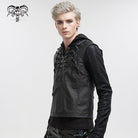 DEVIL FASHION Men's Gothic Strappy Stand Collar Faux Leather Waistcoat