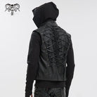 DEVIL FASHION Men's Gothic Strappy Stand Collar Faux Leather Waistcoat