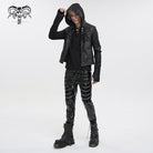 DEVIL FASHION Men's Gothic Strappy Stand Collar Faux Leather Waistcoat