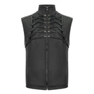 DEVIL FASHION Men's Gothic Strappy Stand Collar Faux Leather Waistcoat