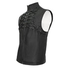 DEVIL FASHION Men's Gothic Strappy Stand Collar Faux Leather Waistcoat