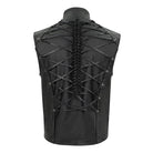 DEVIL FASHION Men's Gothic Strappy Stand Collar Faux Leather Waistcoat