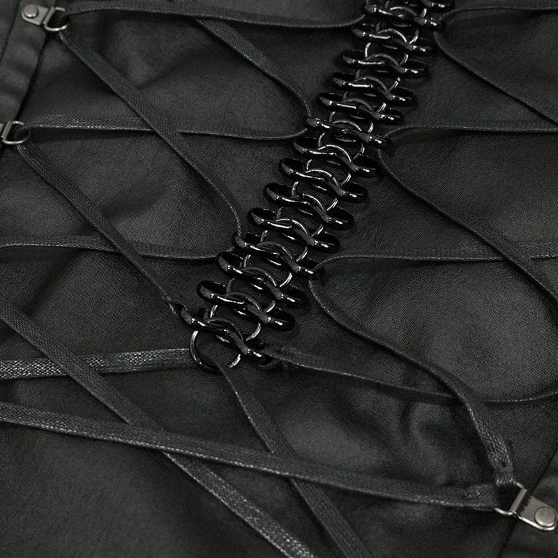 DEVIL FASHION Men's Gothic Strappy Stand Collar Faux Leather Waistcoat