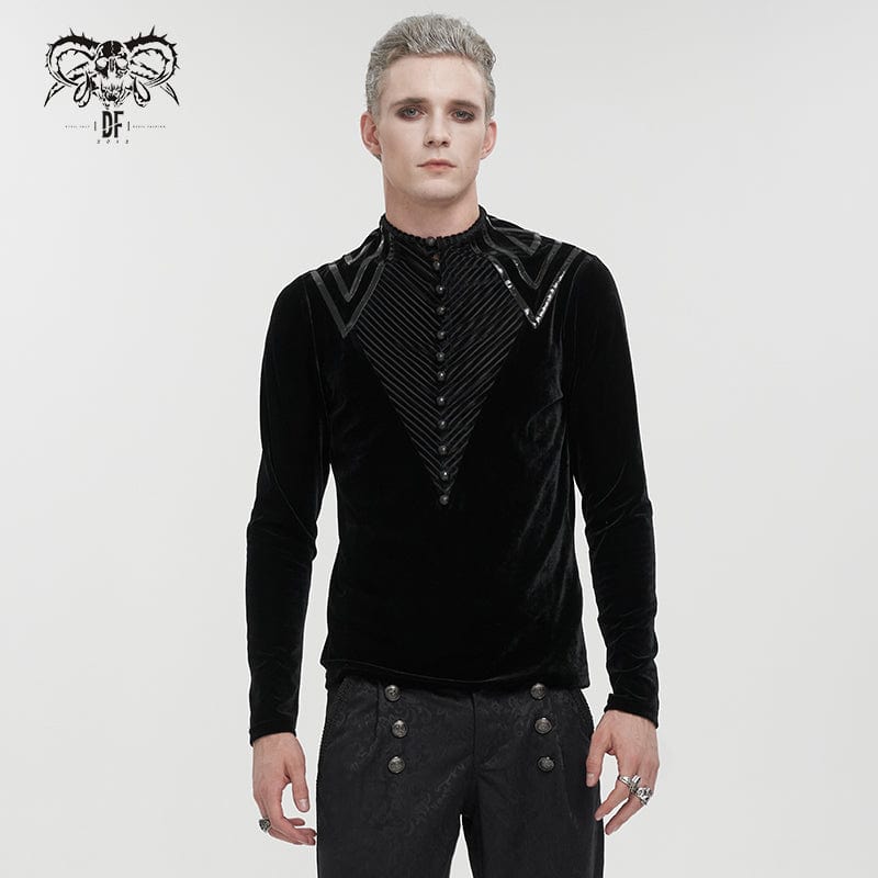 DEVIL FASHION Men's Gothic Stripes Splice Velvet Shirt
