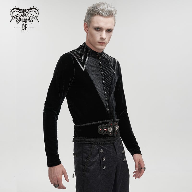 DEVIL FASHION Herrenhemd mit Gothic-Streifen und Spleiß-Samt