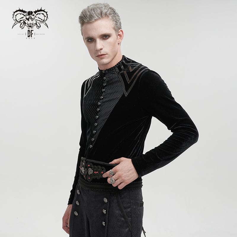 DEVIL FASHION Herrenhemd mit Gothic-Streifen und Spleiß-Samt
