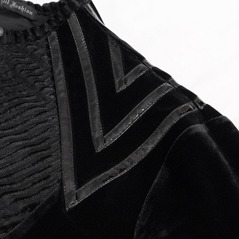 DEVIL FASHION Men's Gothic Stripes Splice Velvet Shirt