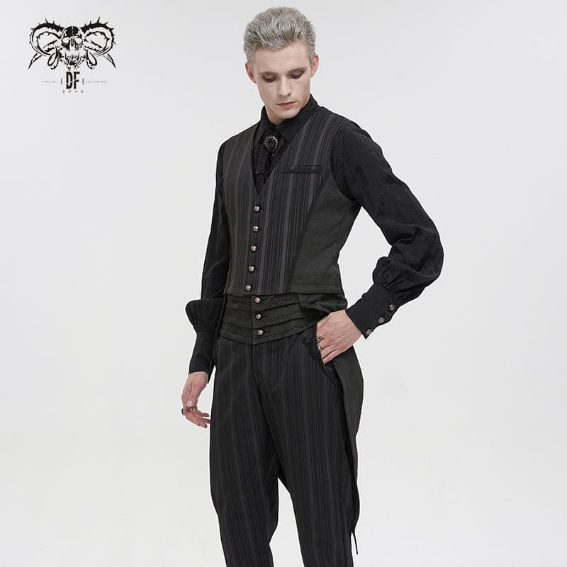 DEVIL FASHION Herren Weste Gothic Streifen Schwarz mit abnehmbarem Schwalbenschwanz