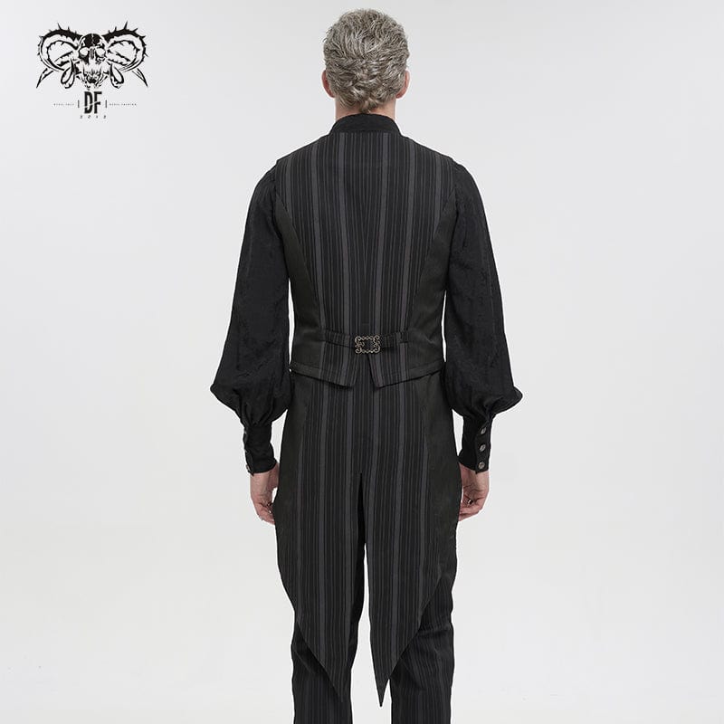 DEVIL FASHION Men's Gothic Stripes Waistcoat Black with Detachable Swallow Tail